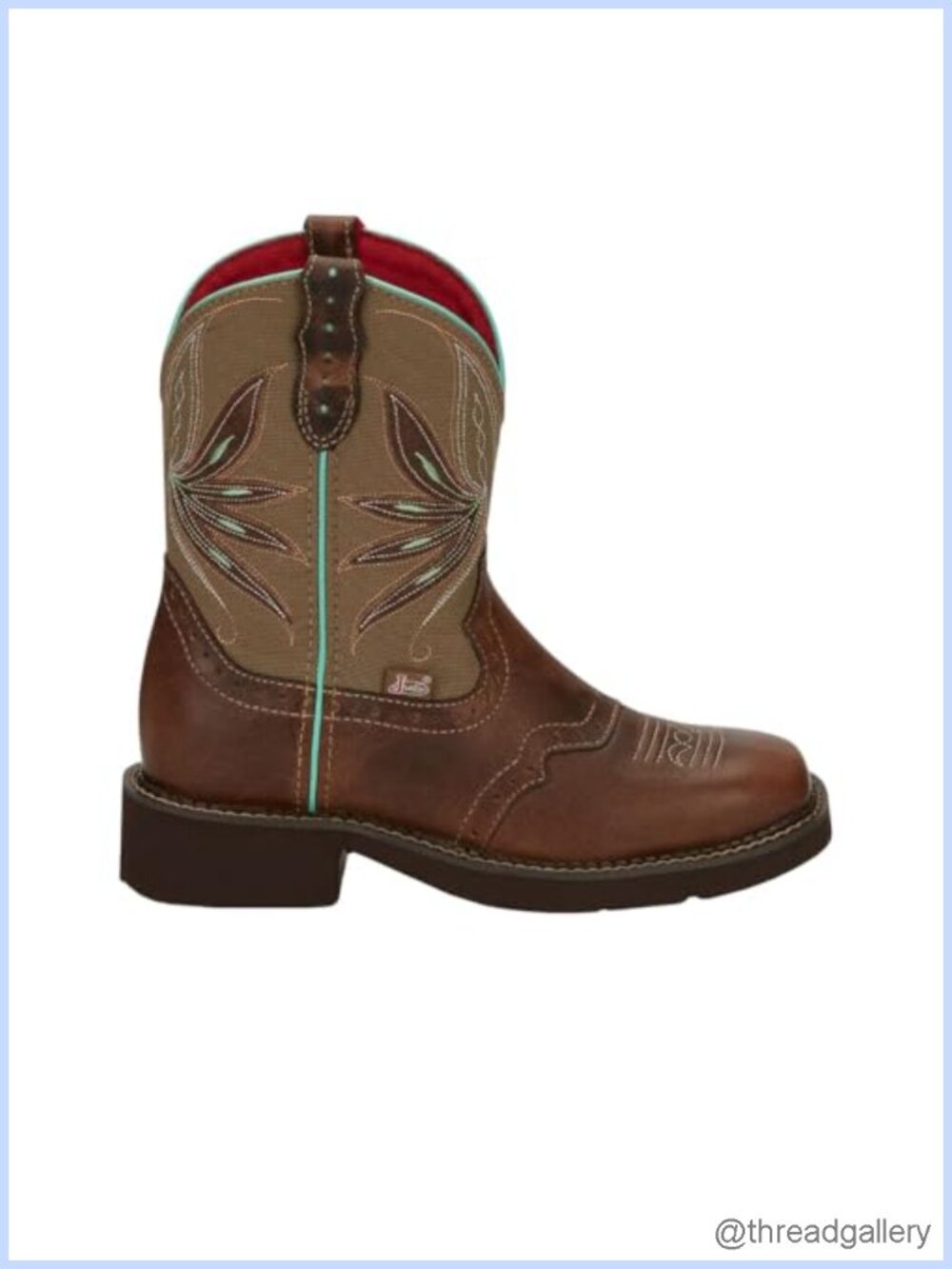 Western Ankle Bootie Square Toe Faux Leather Woven Upper J-Flex Insole